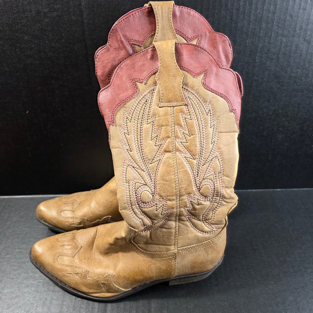 Coconuts by Matisse Womens Tan Burgundy Western Cowboy Boots Size 7.5M
